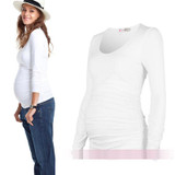 Maternity clothing spring and autumn plicated springy top maternity t-shirt basic long-sleeve cotton Clothes For Pregnant Women