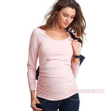 Maternity clothing spring and autumn plicated springy top maternity t-shirt basic long-sleeve cotton Clothes For Pregnant Women