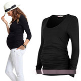 Maternity clothing spring and autumn plicated springy top maternity t-shirt basic long-sleeve cotton Clothes For Pregnant Women
