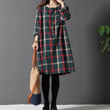 Maternity Clothing Spring Autumn Cotton Linen Maternity Dress Maternity Fashion Plaid One-piece Princess Dress Pregnant Women