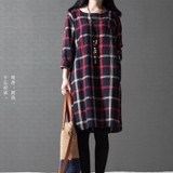 Maternity Clothing Spring Autumn Cotton Linen Maternity Dress Maternity Fashion Plaid One-piece Princess Dress Pregnant Women