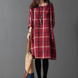 Maternity Clothing Spring Autumn Cotton Linen Maternity Dress Maternity Fashion Plaid One-piece Princess Dress Pregnant Women