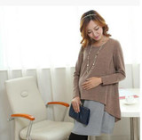 Maternity clothing autumn and winter medium-long houndstooth faux two piece dress maternity plus size loose Maternity clothing autumn and winter medium-long houndstooth faux two piece dress maternity plus size loose