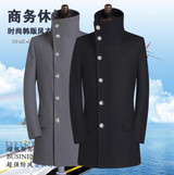 Stand collar casual woolen coat men trench coats single breasted overcoat mens cashmere coat casaco masculino england black grey