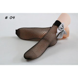Sparsil Women Sexy Hollow Out Fishnet Socks Cute Bow Knot Mesh Net Ankle Sock Breathable Elastic Black Short Calcetines