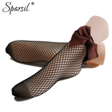 Sparsil Women Sexy Hollow Out Fishnet Socks Cute Bow Knot Mesh Net Ankle Sock Breathable Elastic Black Short Calcetines