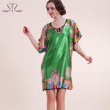 SpaRogerss Women Nightgowns Sleepshirts 2017 Women Summer Style Nightdress Bath Robe Faux Silk Bathrobe Sleepwear Lounge 5413
