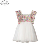 2017 New Floral Girls Dresses Soft Tulle Flare Baby Girl Tutu Dress Summer Backless Toddler Girls Outfit Girls Party Clothing
