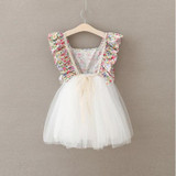 2017 New Floral Girls Dresses Soft Tulle Flare Baby Girl Tutu Dress Summer Backless Toddler Girls Outfit Girls Party Clothing