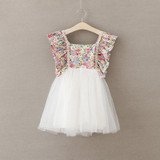 2017 New Floral Girls Dresses Soft Tulle Flare Baby Girl Tutu Dress Summer Backless Toddler Girls Outfit Girls Party Clothing