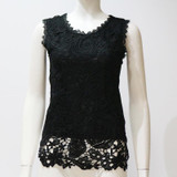 2017 New Fashion Women White Lace Blouse O-neck Sleeveless Shirts Blusas Elegant Blouse Shirt Women Summer Tops Plus Size S-XXXL