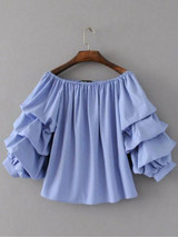2017 New Fashion Women Vintage Pleated Lantern Sleeve Striped Blouses Shirts lady slash neck Feminine Blusa quality Tops LS1172