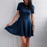 2017 NEW Fashion women sexy suede dresses O-neck short sleeve dress Causal Velvet Boho Dress Party Dresses Vestidos