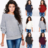 2017 new fashion women casual loose autumn winter long sleeve batwing sleeve knitted jumper pullovers sweaters tops