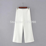 2017 NEW Fashion Woman Solid Color White Black Pink Wide Leg Trousers Loose Cropped Pants