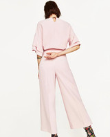 2017 NEW Fashion Woman Solid Color White Black Pink Wide Leg Trousers Loose Cropped Pants