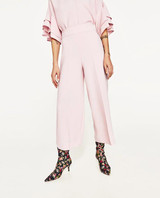 2017 NEW Fashion Woman Solid Color White Black Pink Wide Leg Trousers Loose Cropped Pants