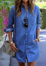 Autumn 2017 New Fashion women Blue Denim Dress Casual Loose long Sleeved T shirt dresses Straight dress plus size free shipping