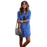 Autumn 2017 New Fashion women Blue Denim dress Casual Loose long Sleeved T shirt Dresses Straight dress Plus size