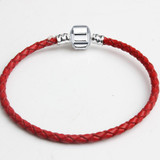 Authentic 925 Sterling Sliver Fashion Red Leather Rope Basic Bracelet Bangle Fit Women DIY Bead Charm With Logo
