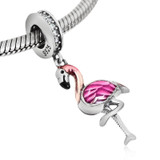 Authentic 925 Sterling Silver Enamel Flamingo Charms Pendnat DIY Beads Fine Jewelry Fit Pandora bracelets