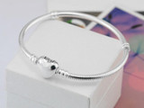 Authenetic 925 Sterling Silver Bangles Bracelet Snake Chain Heart Clasp Basic Bracelets Fit Women Bead Charm Jewelry With Logo