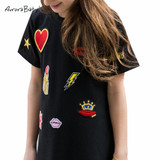 AuroraBaby Little Big Girls Casual Cute Dress Size 7-16 Cotton Black For Wedding Party Applique Dress Girls Clothing Vestidos