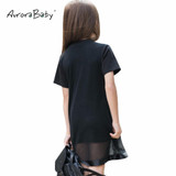 AuroraBaby Little Big Girls Casual Cute Dress Size 7-16 Cotton Black For Wedding Party Applique Dress Girls Clothing Vestidos