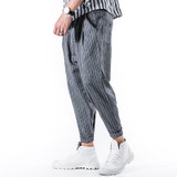 Aolamegs Mens Casual Pants Cotton Summer Thin Section Loose Harem Pants Striped Radish Pants Male Top Quality High Street Tops