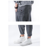 Aolamegs Mens Casual Pants Cotton Summer Thin Section Loose Harem Pants Striped Radish Pants Male Top Quality High Street Tops