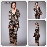 AOHAOLEE  New Fashion Sexy Silk Robe Sets 3 Piece Women's Pajama Sets Dragon Print Women's Sleepwear Babydolls Silk Pajama Sets