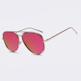 AOFLY New Metal Frame Women Fashion Sunglasses Geometry Double-Bridge Personality Brand Design Sunglasses Mirror Glasses UV400