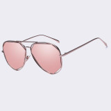 AOFLY New Metal Frame Women Fashion Sunglasses Geometry Double-Bridge Personality Brand Design Sunglasses Mirror Glasses UV400