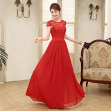 AnXin SH Red lace Bridesmaid Dress spring and summer red long bride Bridesmaid Dresses red double-shoulder Bridesmaid Dresses