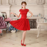 AnXin SH Red lace Bridesmaid Dress spring and summer red long bride Bridesmaid Dresses red double-shoulder Bridesmaid Dresses