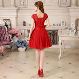 AnXin SH Red lace Bridesmaid Dress spring and summer red long bride Bridesmaid Dresses red double-shoulder Bridesmaid Dresses