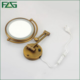 Antique Brass LED Light Makeup Mirrors 8"Round Dual Sides 3X /1X Mirrors Bathroom Cosmetic Mirror Wall Mount Magnifying Mirror