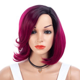 Purple Plum Wigs With Dark Rooted Synthetic Hair Medium Bob Wigs For Black Women
