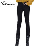 High Waist White Jeans Female 2017 Winter Velvet Pants Thick Warm Stretch Jean Slim Femme Skinny Winter Pencil Pants For Women