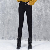 High Waist White Jeans Female 2016 Winter Velvet Pants Thick Warm Stretch Jean Slim Femme Skinny Winter Pencil Pants For Women