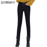 High Waist White Jeans Female 2016 Winter Velvet Pants Thick Warm Stretch Jean Slim Femme Skinny Winter Pencil Pants For Women