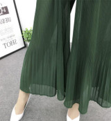 High Waist Solid Trousers 2017 Summer Style Women Chiffon Wide Leg Pants Pleated Culottes Girl Wide-Legged Pants Korean Fashion