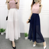 High Waist Solid Trousers 2017 Summer Style Women Chiffon Wide Leg Pants Pleated Culottes Girl Wide-Legged Pants Korean Fashion