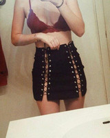 High Waist Slim Pencil Mini Lace UP Skirt Fashion Ladies Bandage Black Fashion Womens PU Leather Skirt