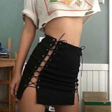 High Waist Slim Pencil Mini Lace UP Skirt Fashion Ladies Bandage Black Fashion Womens PU Leather Skirt