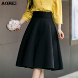 High Waist Pleat Elegant Skirt Green Black White Knee-Length Flared Skirts Fashion Women Faldas Saia 5XL Plus Size Ladies Jupe
