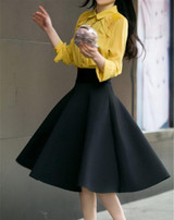 High Waist Pleat Elegant Skirt Green Black White Knee-Length Flared Skirts Fashion Women Faldas Saia 5XL Plus Size Ladies Jupe