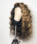 Brown Highlighted Lace Front Wigs Raw Virgin Cambodian Curly Hair Ombre Balayage Lace Front Wig