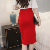 High Waist Pencil Skirt 5XL Plus Size Tight Bodycon Fashion Women Midi Skirt Red Black Sexy Open Slit Button Slim Pencil Skirt