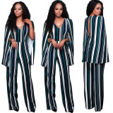 High Waist Elegant Office Jumpsuits 2017 Sleeveless Backless Shawl Playsuits Bodysuit Women V-Neck Striped Autumn Winter Rompers